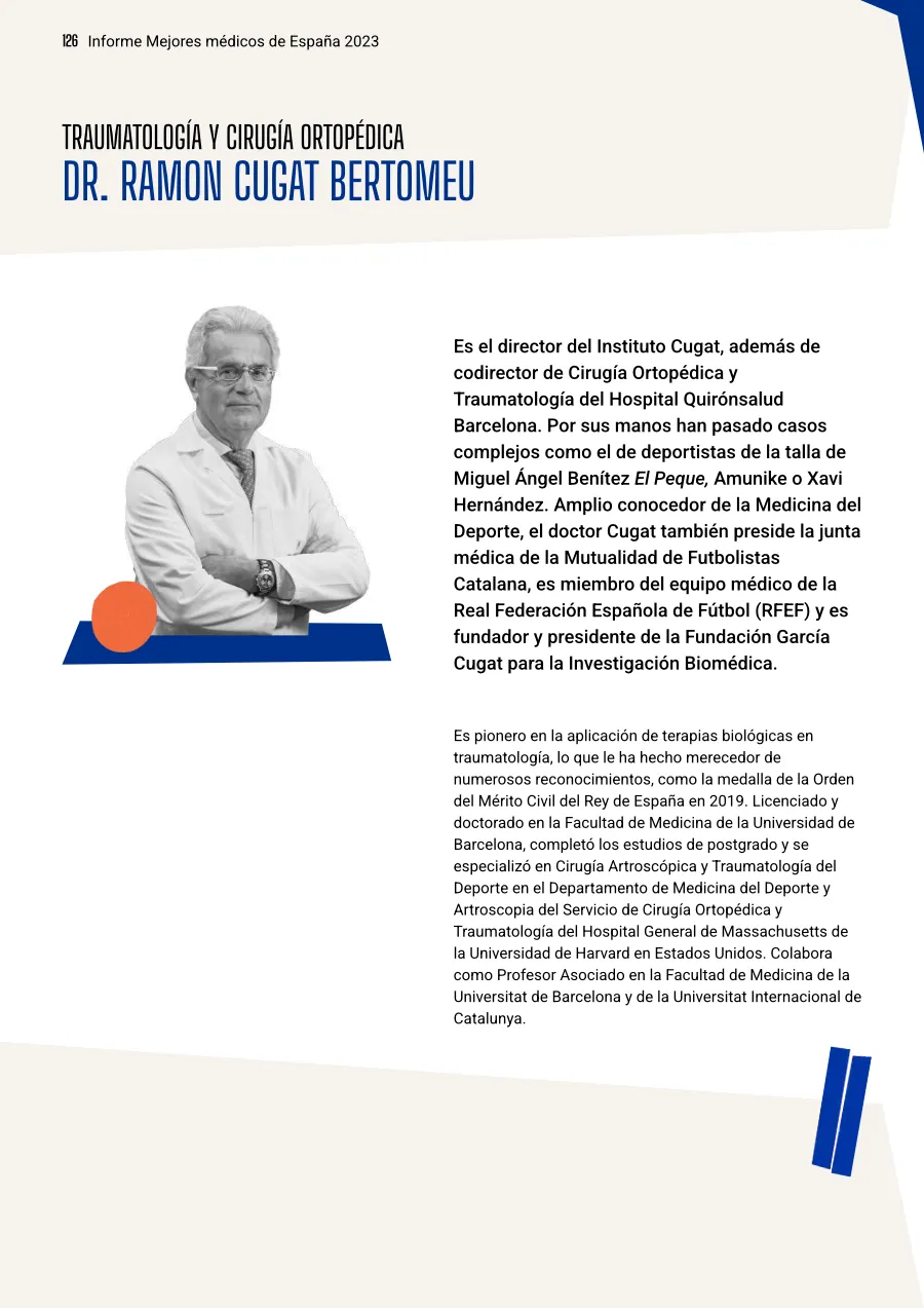 Vista del PDF donde aparece la mención del Dr. Ramón Cugat como uno de los mejores médicos 2023 en su especialidad.